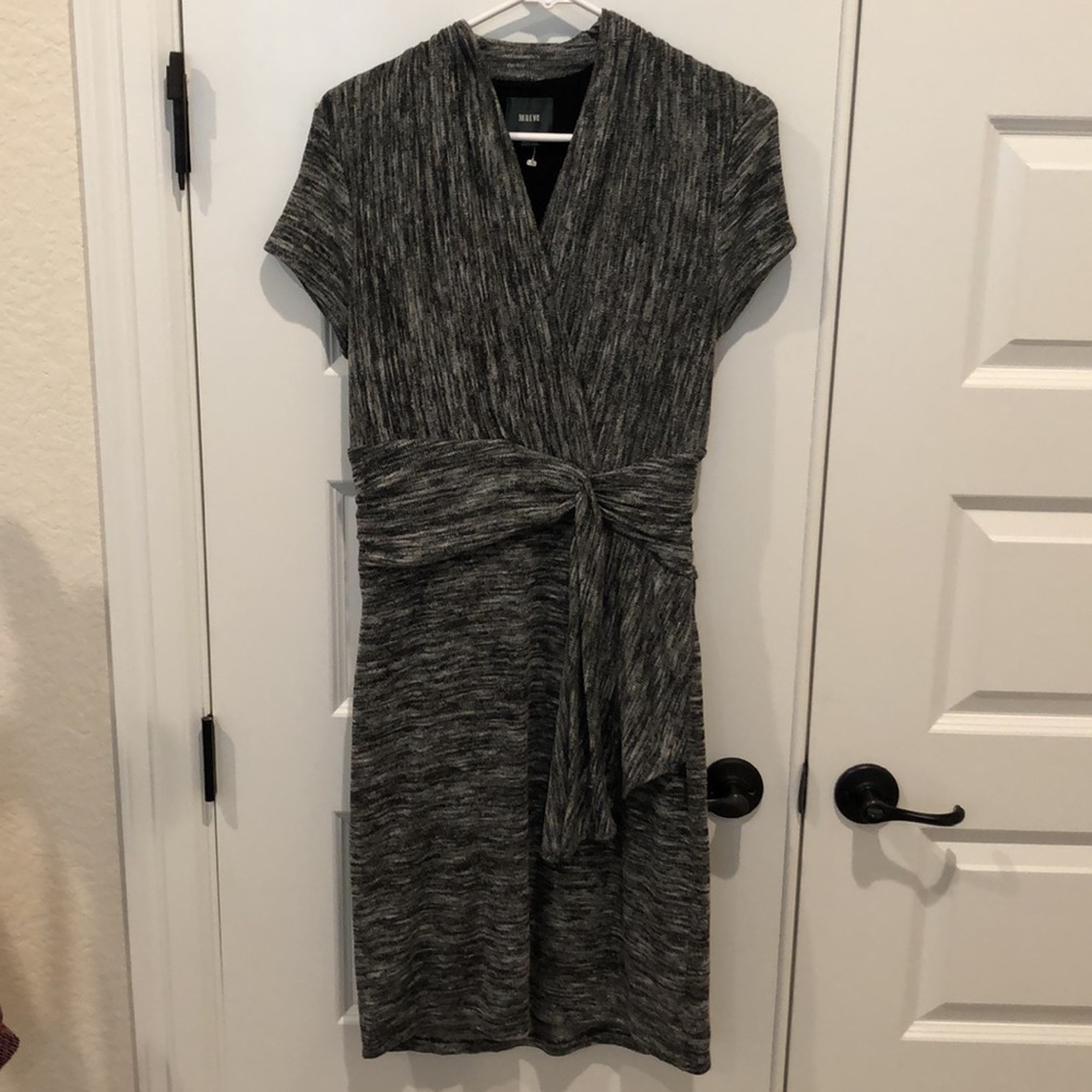 Anthropologie Mauve Faux Wrap Grey White Surplice Bodycon Dress Small